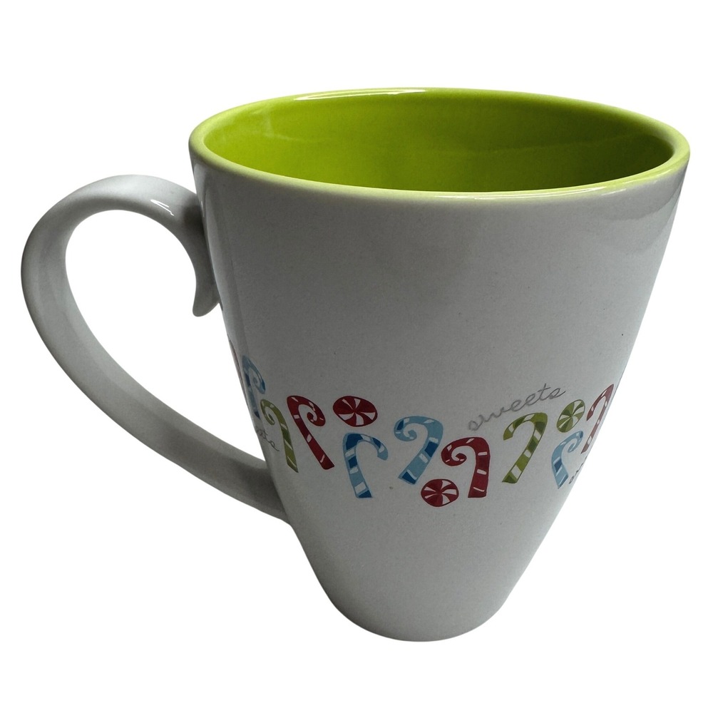 Starbucks 2005 Holiday Decal Mug 16oz White Green Candy Cane Peppermint 192178 - Picture 2 of 4
